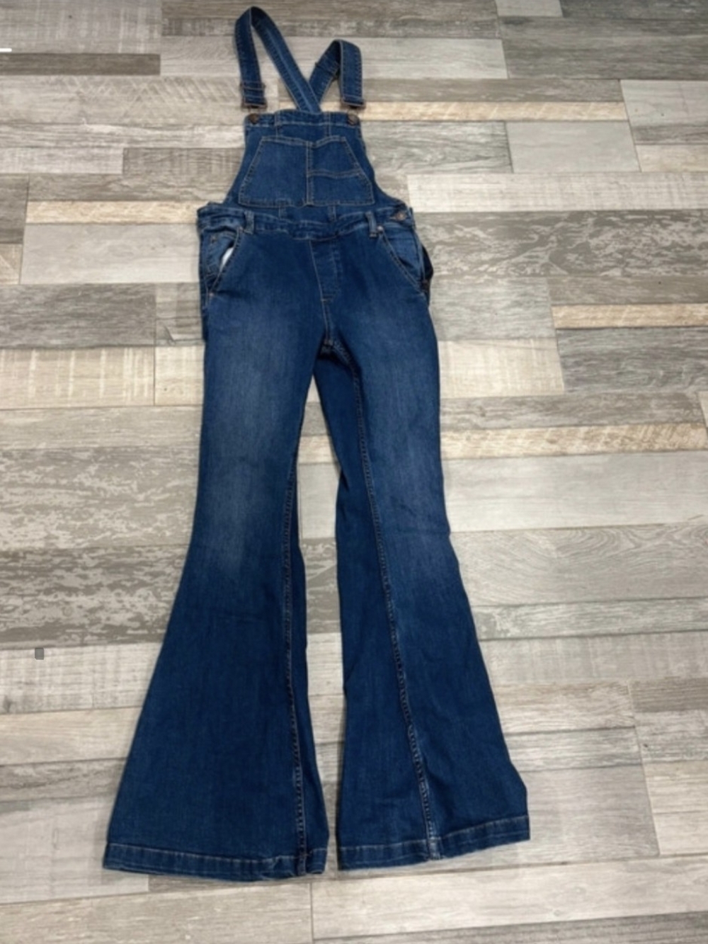 Free People "Carley"  Dark Blue Denim Flare Overalls